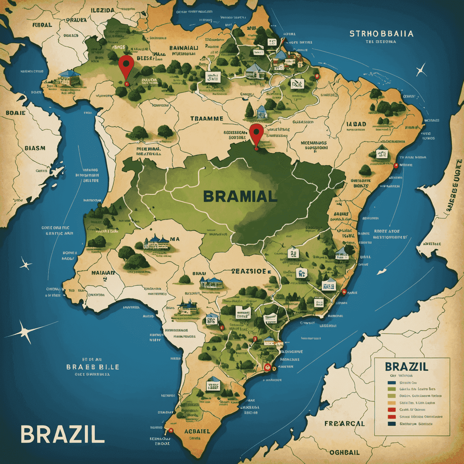 Mapa do Brasil com marcadores indicando as cidades onde Simone Tebet fará sessões de autógrafos